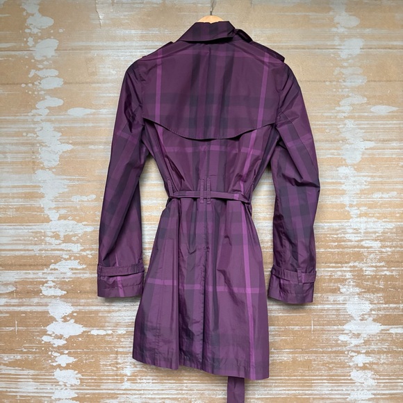 Burberry Brit Double Breasted Rain Coat Purple Novacheck Preppy Classic Womens 6 - Picture 5 of 11